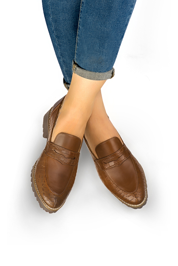 Caramel brown women's casual loafers.. Worn view - Florence KOOIJMAN